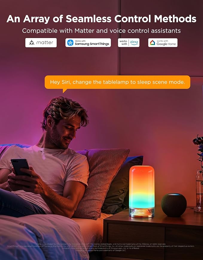 Govee RGBIC Smart Table Lamp 2, Touch Bedside Small Table Lamp Compatible with SmartThings, Matter, Alexa, Desk Lamp with 64 Scene Modes, Nightstand Lamp for Bedroom Living Room Night Light(Corded)