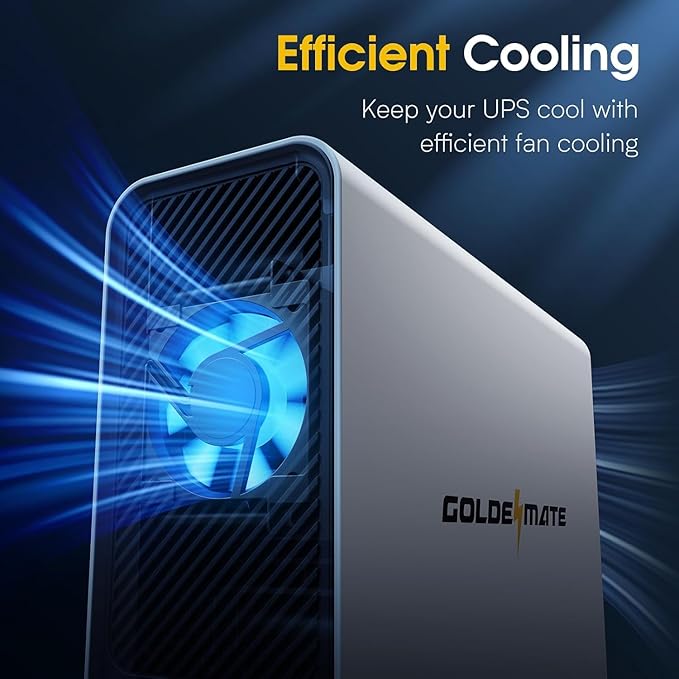 GOLDENMATE 1000VA/600W Lithium UPS Battery Backup and Surge Protector, Backup Battery Power Supply with LiFePO4 Batteries(153.6 Wh), Sinewave UPS System, 10 Years Lifespan, 8-Outlets, LCD Display