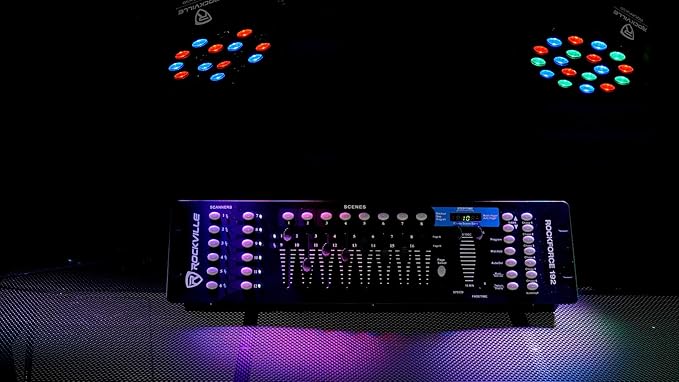 Rockville ROCKFORCE 192-Channel DMX Lighting Controller, Sound-Activated, Programmable Scenes, LED Display, for DJs and Live Events