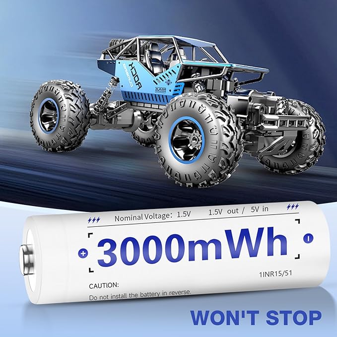 Tanatare 8 Pack Rechargeable Lithium ion AA Batteries with 2.5H Fast Charger, 3000mWh 1.5V Constant Output Rechargeable Double A Batteries Recharge up to 2000x Times, Low Self Discharge