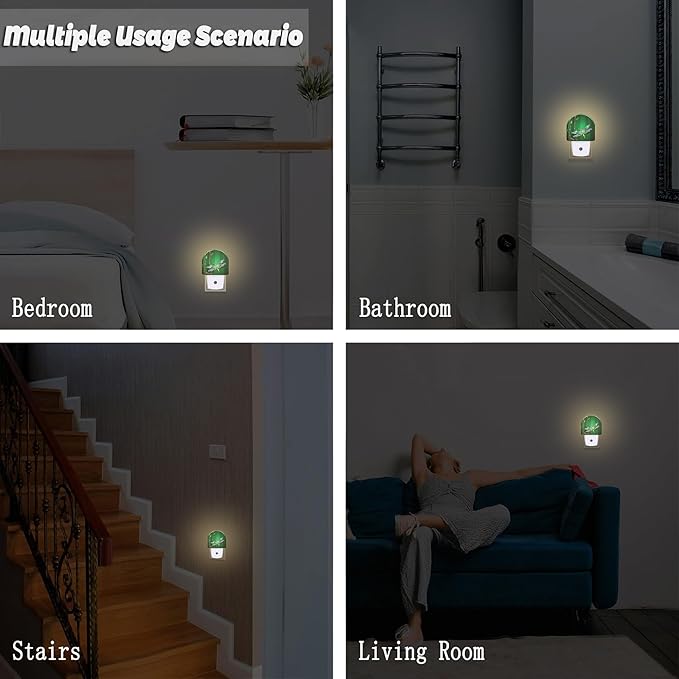 sndheke Green Jewel Dragonfly Night Light for Kids,Luxuxy Gold Dragonfly Night Light Plug in with Dusk to Dawn Sensor,0.5w Energy Saving Sleep Friendly Nightlight for Hallway Stairway Kitchen Bedroom