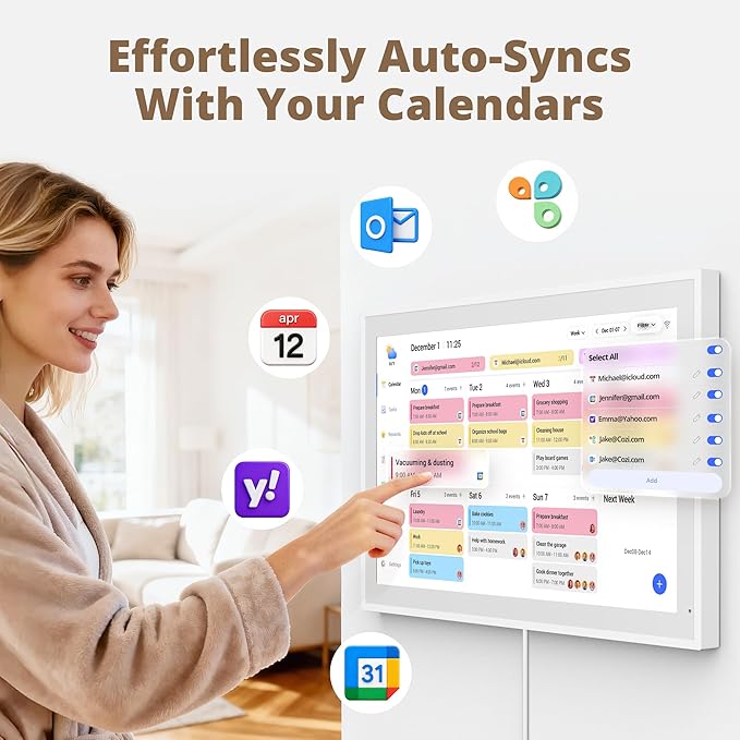Dragon Touch Digital Calendar 21.5 Inch Touch Screen, Electronic Wall Calendar Chore Chart for Family Monthly/Weekly Planner, Interactive Display for Home Organization, Desk Mount Included - White