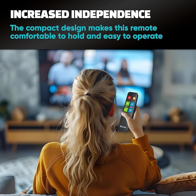 EZclicker TV Remote for Seniors, Extra Simple Big Button Remote (Black) Works with Major TV Brands, NOT for Streaming (2xAAA Batteries Not Included)