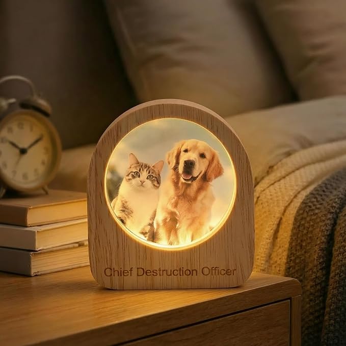 Yijhpbc Custom 3D Crystal Photo Night Light Personalized Photo Crystal Ball Engraved Picture Lamp with Wood Base Memorial Gift for Pets Family Couple Birthday Valentine's Day (Style 4)