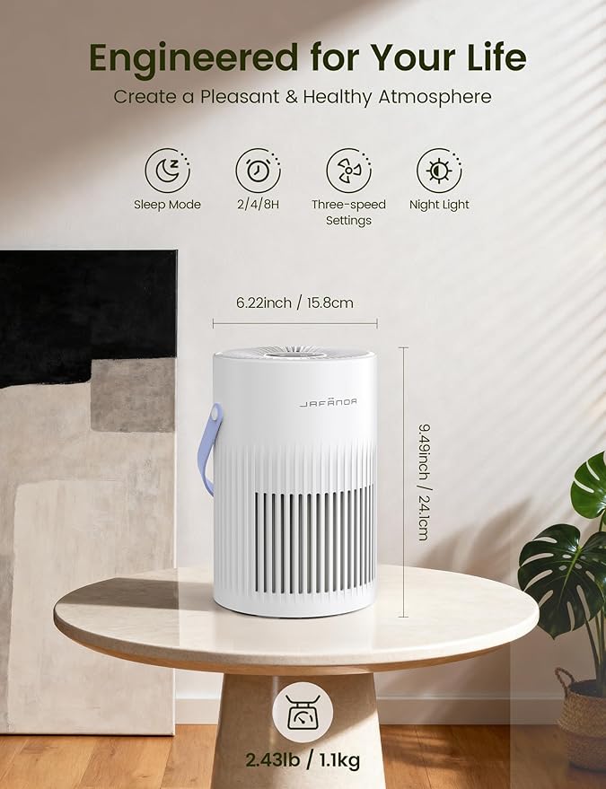 Air Purifer for Home, True HEPA Air Purifier for Bedroom, Air Cleaner for Pet Dander, Quiet Sleep Mode, Portable Air Purifier for Office, Odor, Dust, Smoke