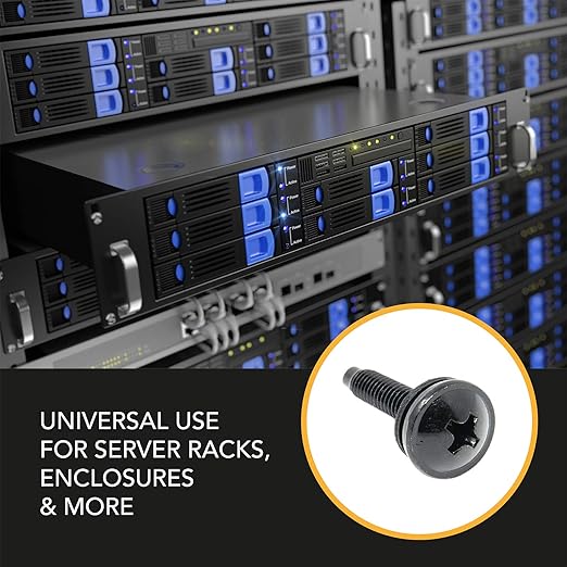 10-32 Rack Screws 50-Pack - Versatile Server Rack Accessories for Network Cabinets, Audio Mounts, Studs and Recording Studio Includes Nylon Washers. Perfect for Rackmounts
