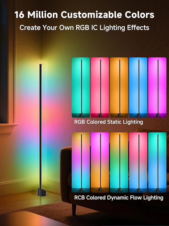 GIPOYENT Standing Floor Lamp, RGB LED Lamp with Music Sync, Smart App and Remote Control Ambience Light with Music Sync, LED Lamp with 16 Million Colors for Bedroom, Living Room Gaming Room