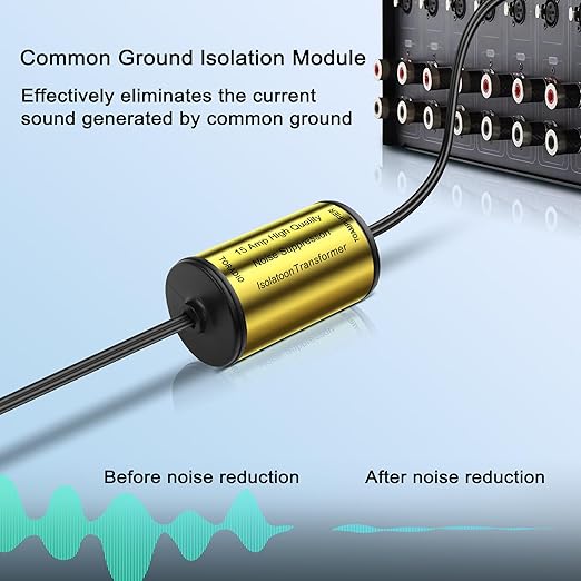 PNGKNYOCN Car Stereo Noise Suppressor, 15A RCA Stereo 2 Channel Ground Loop Noise Suppressor for Car Audio Home Stereo