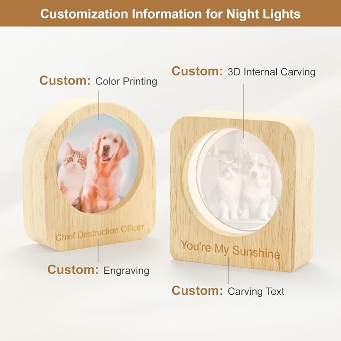Yijhpbc Custom 3D Crystal Photo Night Light Personalized Photo Crystal Ball Engraved Picture Lamp with Wood Base Memorial Gift for Pets Family Couple Birthday Valentine's Day (Style 4)