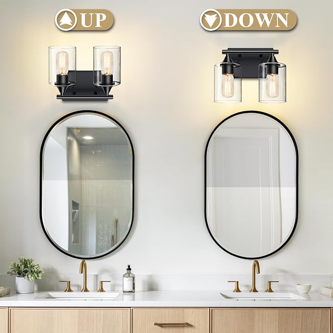 XPEHK Vanity Lighting Fixtures,2-Light Bathroom Lights Over Mirror,Modern Sconces Wall Lighting with Clear Glass Shade,Light Fixture for Bathroom Bedroom Living Room Vanity Table Hallway