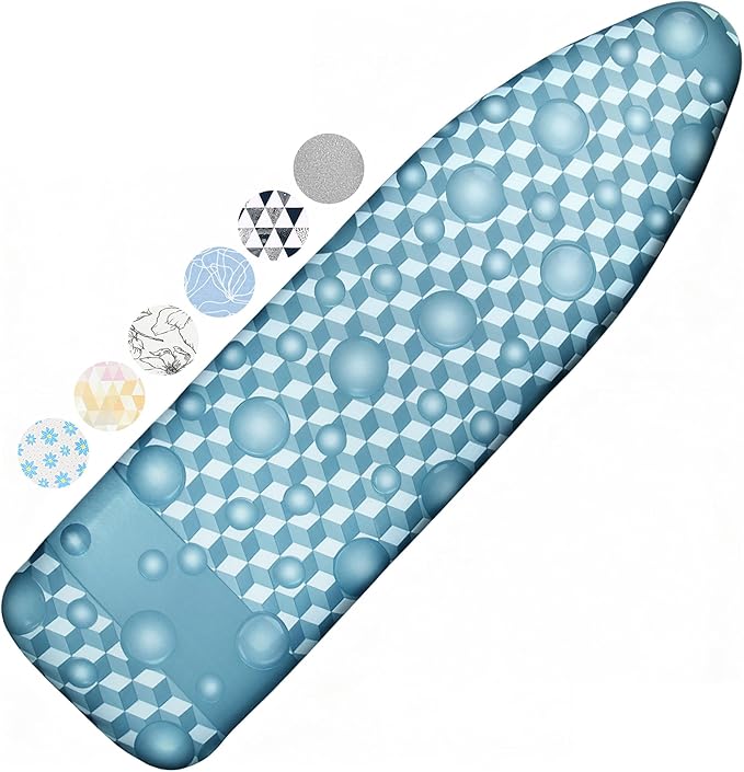 Ironing Board Cover and Pad, 15x54 Standard Size Thick Iron Padding, Scorch & Stain Resistant Ironing board cover, Heavy Duty Iron Board Padded with Adjustable Fasteners Elastic Edge, Aqua Blue