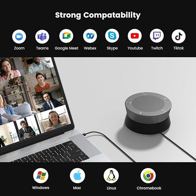 NEARITY A11 Conference Speaker and Microphone, 4 Mics USB Speakerphone with AI Noise Cancelling, 13ft Audio Pickup, Plug and Play Computer Speaker with Mic for Work/Online Conferencing/Home Office