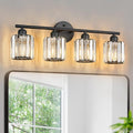 FDPBY Modern 4 Light Crystal Vanity Light, Black Vertical Bathroom Light Fixture Over Mirror for Dressing Table Sink, Compatible with Dimmable Bulbs (Bulbs Not Included)
