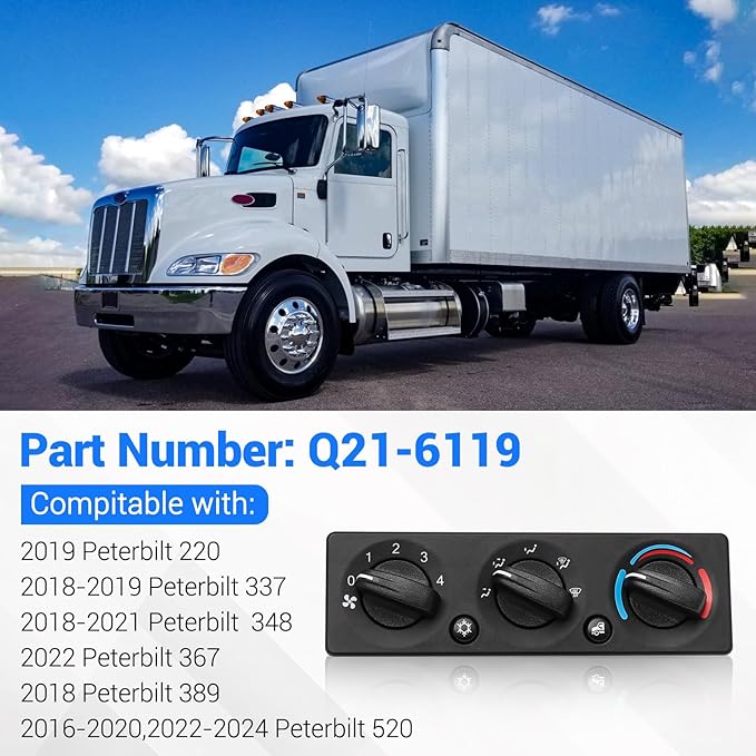 Q21-6119 AC Climate Control Module Compatible with Peterbilt 220 337 348 367 389 520 Trucks A/C Heater Control Panel Switch, Q216119 Air Conditioning Temperature Control Head Unit