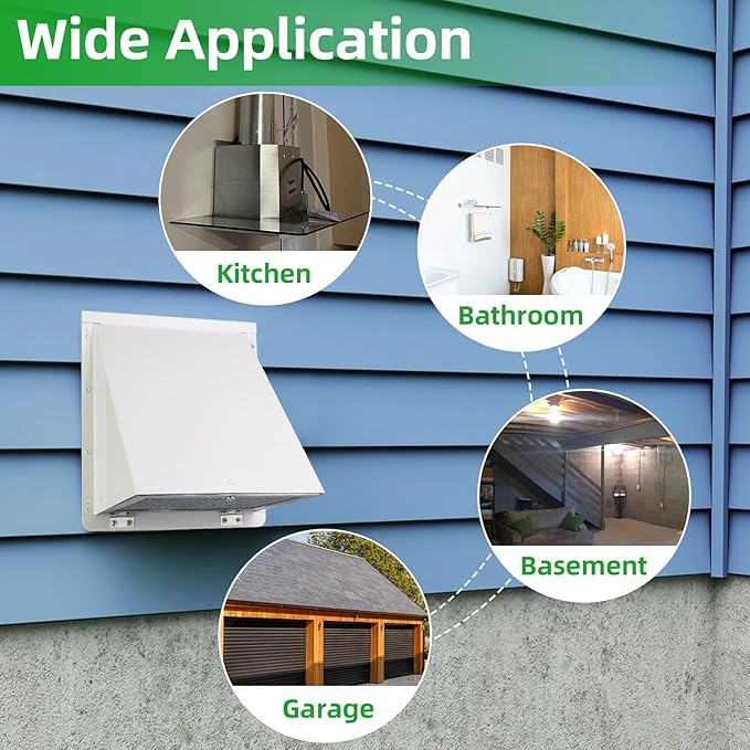 JYINCPED 10 Inch Hooded Wall Vent with Screen and Damper,Galvanized Steel Exterior Wall Exhaust Vent Cover Cap for Kitchen Range Hood Duct Ventilation Outside Air Exhaust Applications,White