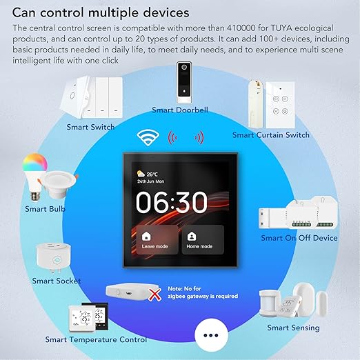 Smart Scene Wall Switch Panel 100 to 240V with 4 Inch Touch Screen and Voice Control for Smart Home Control (Compatible with ZigBee and BT Devices)