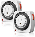 BN-LINK Outlet Timer Indoor, 24-Hour Heavy Duty Mechanical Light Timer with 15-Minute Intervals, 3 Prong Plug Outlet for Aquariums, Grow Lights, Indoor Lighting, Home Appliances, ETL Listed, 2-Pack