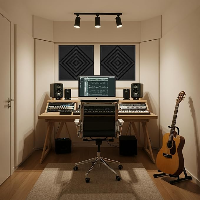 Foroomaco 12 Pack Sound Proof Foam Panels for Walls, 12x12x2 Inches Half-Slash Style Acoustic Panels for Home Studio Acoustic Treatment (Black)