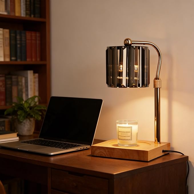 Candle Warmer Lamp with Timer & Dimmer – Artistic Glass Shade Desk Lamp for Bedroom, Home Decor, Gift for Mom or Women, Housewarming Present – Wax Melt Warmer for Jar Candles