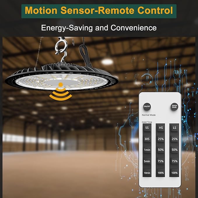 ACOHOOK Smart 250W LED High Bay Light 37500lm Commercial Bay Lights with Remote Control(Supports Normal Mode & Motion Sensor Mode) AC100-277V ETL UFO Light-6Pack