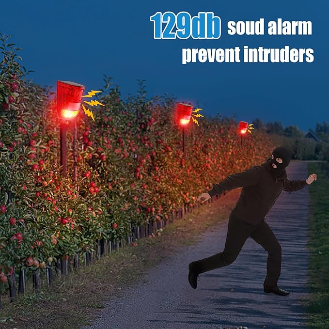 Qualirey 2 Pack Solar Sound and Light Alarm Motion Sensor 129db Outdoor Security Siren Waterproof Motion Activated Detector Alarm 6 LEDs Flash Warning Strobe System for Home, Farm (Red)