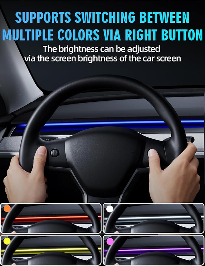 MAIMEIMI Ambient Light with Blind Spot Warning LED Compatible for Tesla Model Y (2020-2024) & 3 (2021-2023) AMD Interior Lights Strip for Tesla Custom Color Modes Neon Light Kit Plug-and-Play