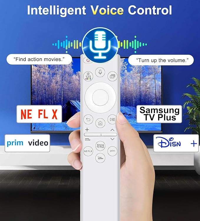 Replacement Voice Remote Control for All Samsung TVs, Universal Remote for All Samsung TV Curved Frame UHD QLED LED 4K 8K Smart TVs, 4 Shortcut Buttons, White