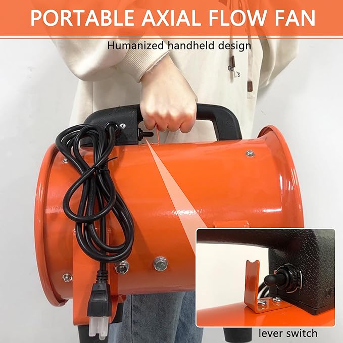 FICBXRA Utility Blower Fan 8 Inch Portable Axial Exhaust Fan 230W/2A 900CFM High Velocity Ventilator with 16FT Duct Hose for Exhausting & Ventilating at Home and Job Site