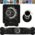 Wrist Rest Support Ergonomic Gel Mouse Pad and Memory Foam Keyboard Set, Non-Slip Rubber PU Base for Home Office Working Studying Easy Typing & Pain Relief, Celestial Theme Sun with Crescent Moon