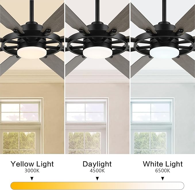 ELEHINSER 80 Inch Ceiling Fan with Lights and 3 Downrods, 8 Plywood Blades, 6-Speed Noiseless Reversible DC Motor, 3CCT, Windmill Ceiling fan for Kitchen Bedroom Living Room, Black and Grey