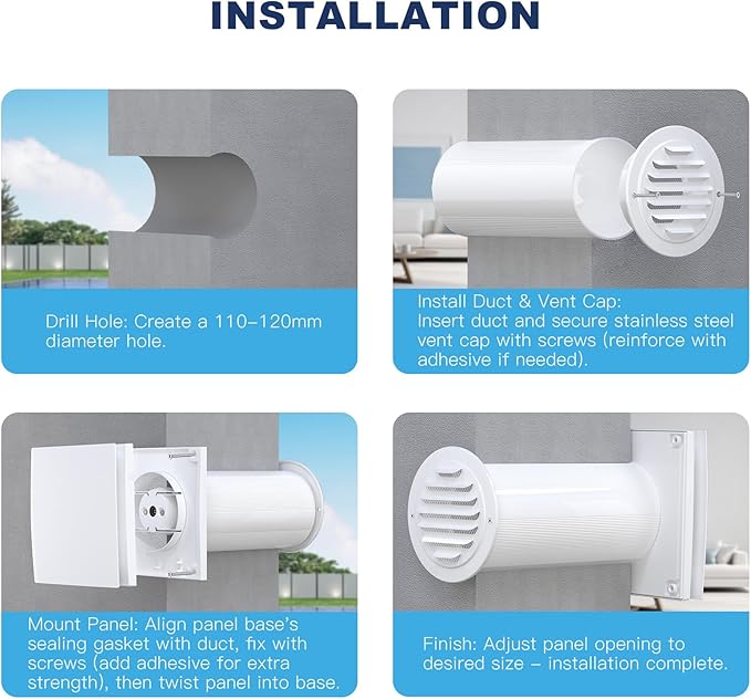 LINGGONGAIR Room Ventilation Fan 4-inch 5W EC Motor, Two-Way Wall Exhaust Fan with Ceramic Filter & Reversible Remote, Suitable for Home, Attic, Garage, Company, and Air Circulation