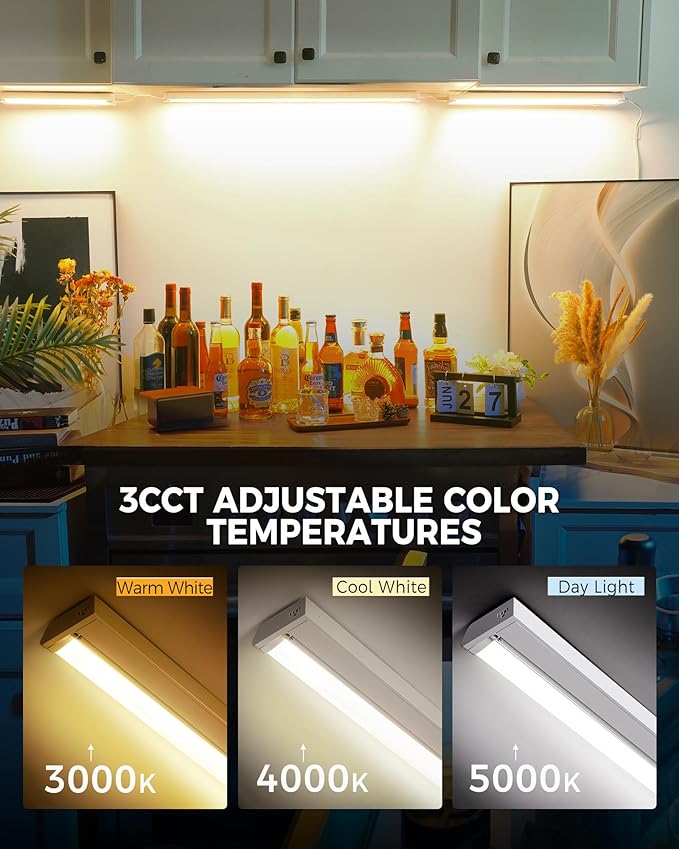 Snyloe 2 Pack 12" Under Cabinet Lighting for Kitchen, 8W 600LM, 3 Color Temperatures (3000K/4000K/5000K), Hardwired or Plug-in, 45° Rotatable Design, Linkable Up to 15 Units, YT-4208-10-2