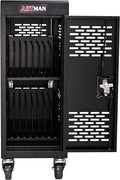 16-Device Mobile Charging Cart with Charging Power Strip and Front and Rear Access Locks, Cable Management, Up to 14", Safe Charging Cabinet for Chromebooks, Tablets, Laptops Black