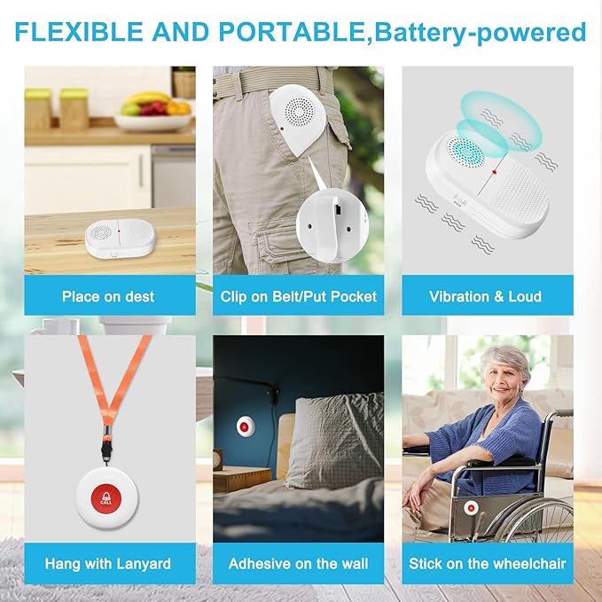 CallToU Caregiver Pager Call Button Elderly Wireless Call Button Vibration Pager Nurse Calling Alert System for Home Elderly Disabled Patient 1 Transmitters 1 Receiver