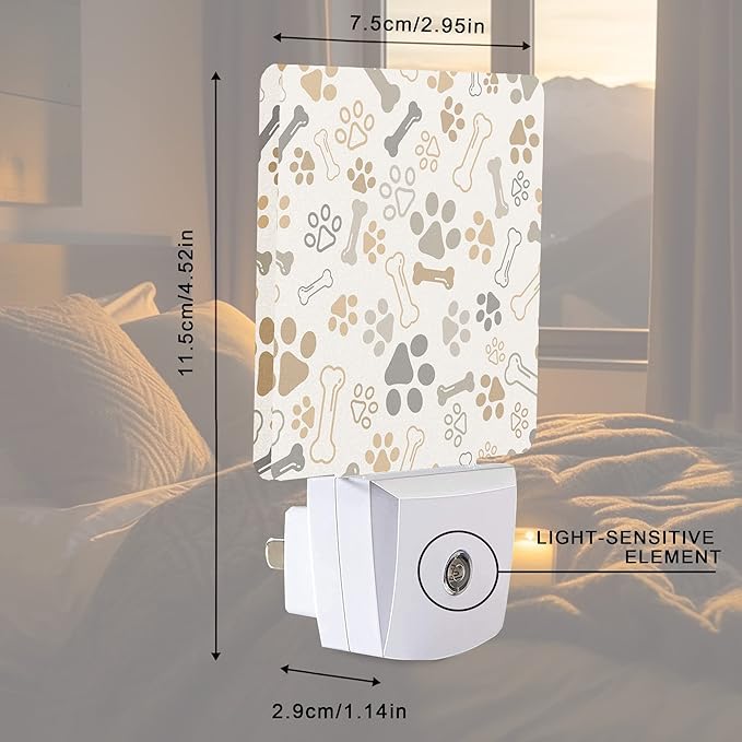 Smoaffly Dog Cat Paw Print Bones Night Light Plug-in LED Nightlights Auto Sensor Night Lamp Dusk-to-Dawn Lamp Home Decor for Nursery Children Girls Boys