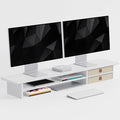 FENSULN Dual‑Tier Monitor Stand Riser with Drawers, Desktop Organizer Shelf Storage for Computer Screen 2 Monitors, Supports for PC Computer Monitor, Printer, Heavy TV Riser White