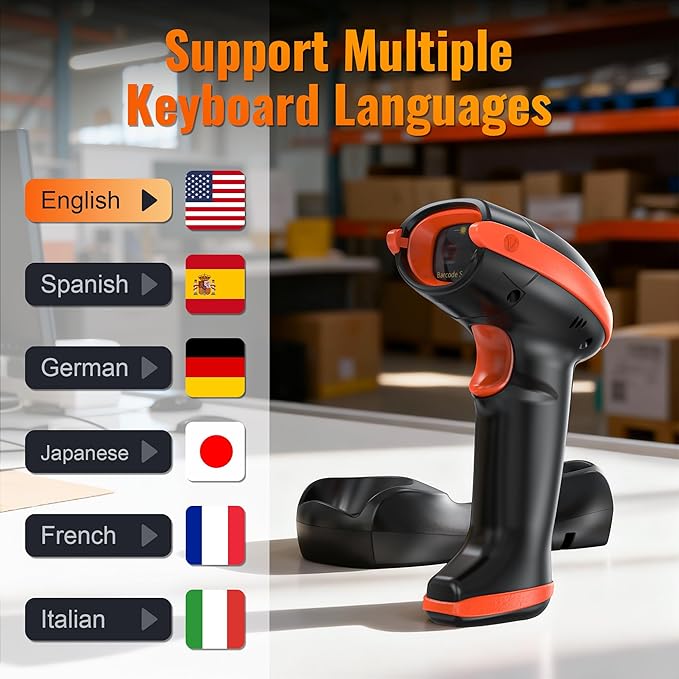 Tera Pro Series Wireless 1D 2D QR Barcode Scanner with Cradle Display Counting Screen Extra Fast Scanning Speed Ultra High Resolution Handheld Image Bar Code Reader for Warehouse Inventory HW0008