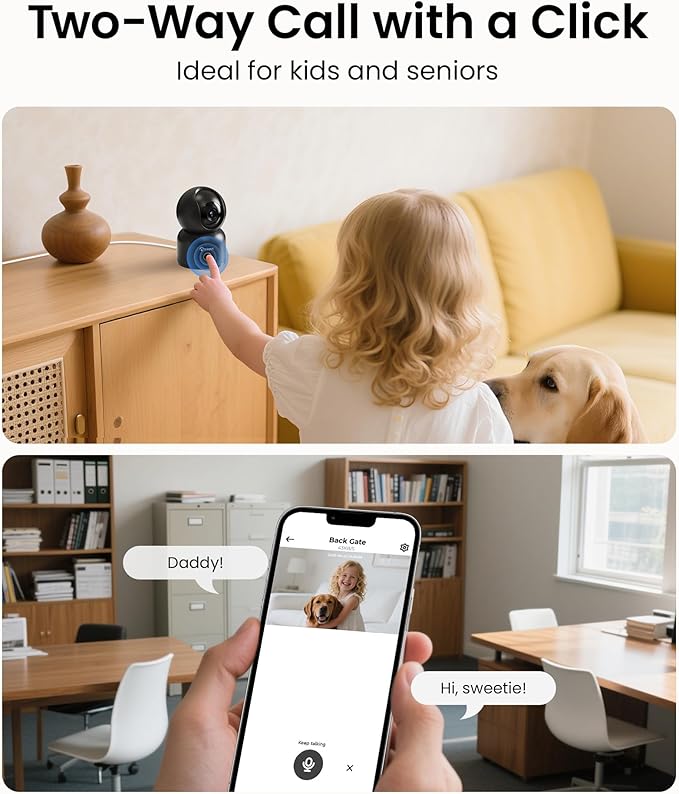 Anlapus A50 4K Pan/Tilt Home Indoor Security Camera, Plug-in WiFi Pet/Baby Monitor with One-Touch Call, AI Human/Pet/Face Tracking, 2.4/5 GHz, Two-Way Talk, Night Vision, 64G Memory Card Storage