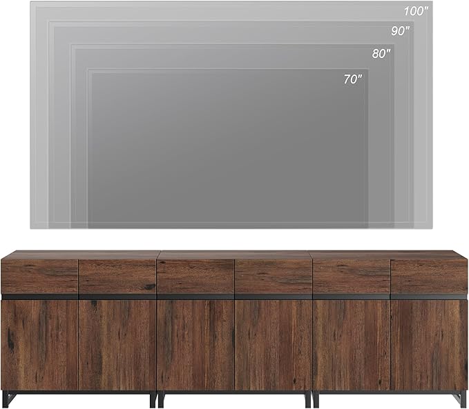 Wampat Modern TV Stand for 100 inch TVs, 3 in 1 Entertainment Center Console with Adjustable Shelves and Metal Base for Living Room, Bedroom, Brown | 3 in 1