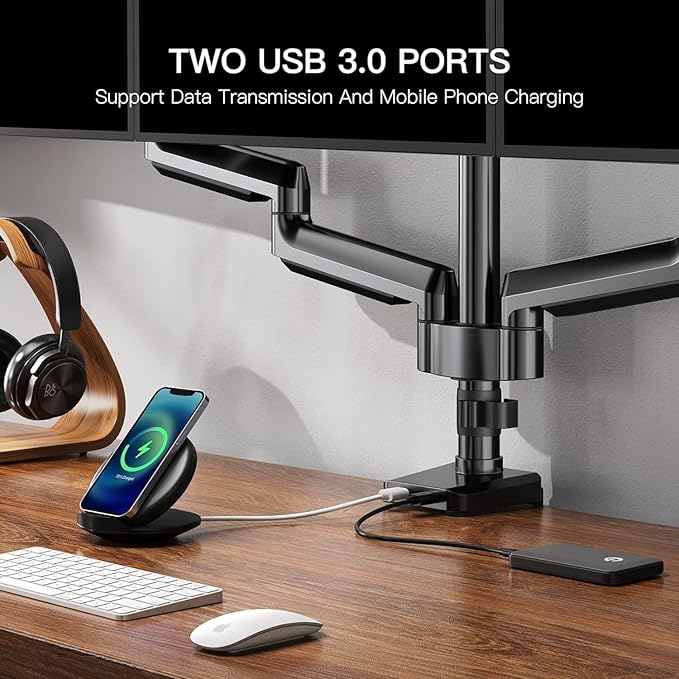 ErGear Triple Monitor Mount for 13-27 inch Screens, Triple Monitor Arms with USB, Heavy Duty Three Monitors Stand with Tilt, Swivel, Rotation, Holds Up to 17.6 lbs Each Arm