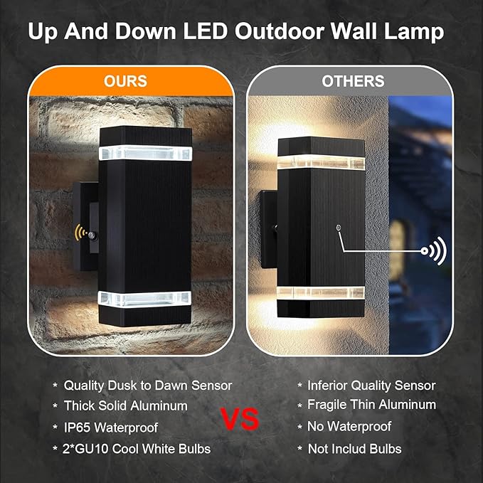 rosykite Exterior Lights for House, Dusk to Dawn Outdoor Lighting Fixtures Wall Mount - ETL Listed,Aluminum Outdoor Wall Lights 5000k - Up Down Light Fixture for Porch, Garage (Square 3 Pack)