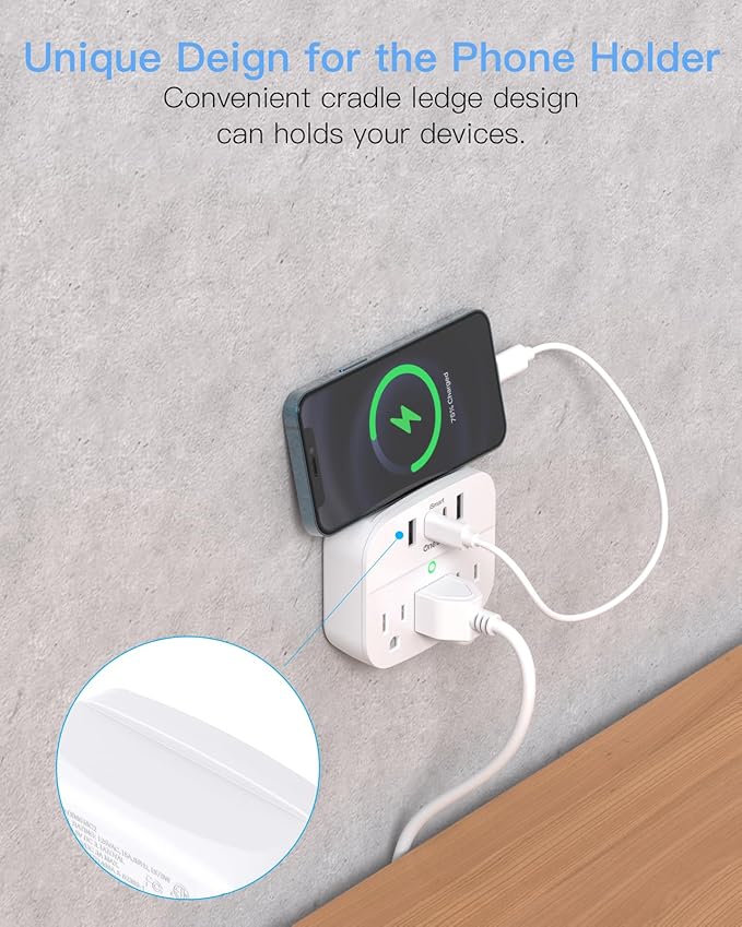 2 Pack Multi Plug Wall Outlet Splitter with USB, Non Surge Protector for Cruise Ship, Cruise Outlet with 3 Wall Outlets 4 USB Wall Charger(2 USB C), Small Travel Plug Adapter for Cruise,Travel,White
