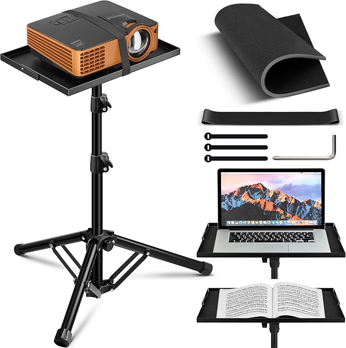 CAHAYA Projector Stand Tripod Foldable: 18.9 to 41 Inch Height Adjustable Projector Tripod Stand 180° Rotatable Thickened Base Multipurpose Laptop Stand Panel Collapsible for Outdoor Office Home Stage