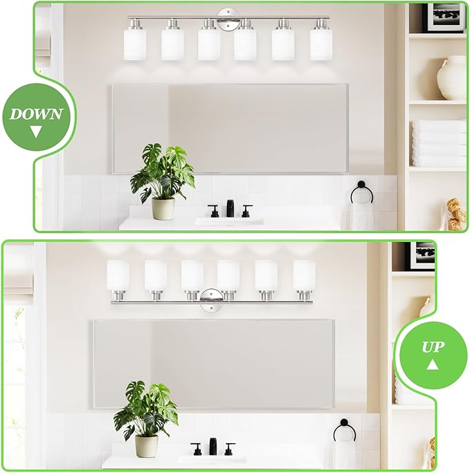 Guliaofo 6-Light Brushed Nickel Vanity Lights for Mirror, Bathroom Light Fixtures with Textured Milky White Glass Shade, Modern Kitchen Light Fixtures Wall Sconce Light - E26 Base