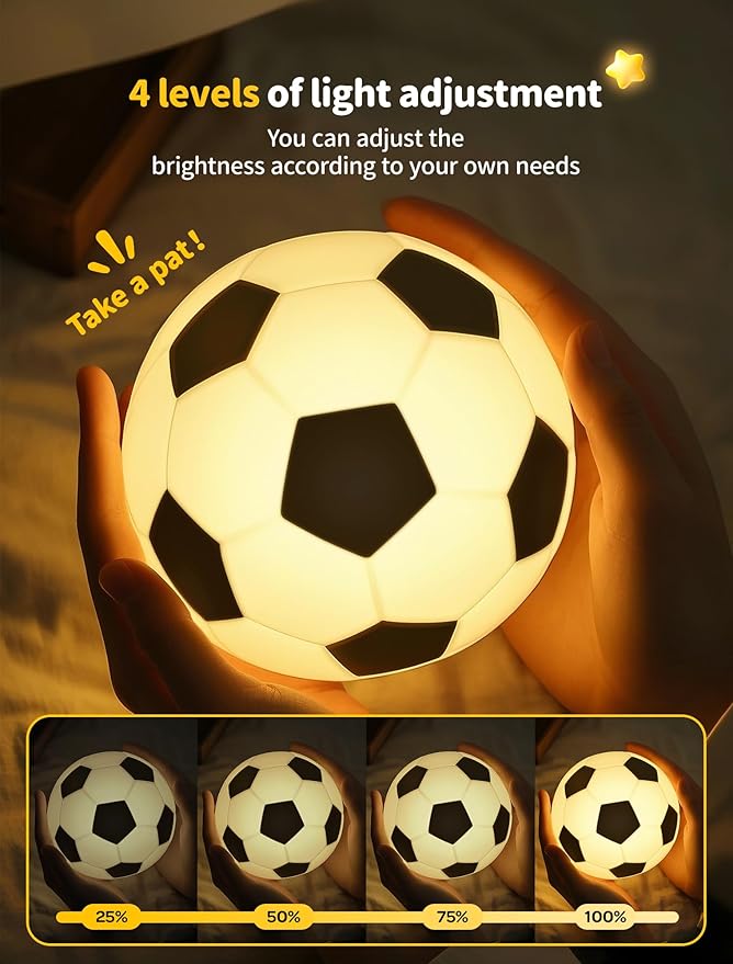 TechCharm Soccer Night Light for Kids Rechargeable LED Touch Control Silicone Night Lamp,Nursery Night Lights,Glowing Football Gift for Boys,Home Decor Birthday Christmas Gifts for Kids
