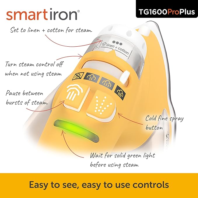 oliso TG1600 ProPlus Smart Iron with Auto-Lift – 1800 Watt Steam Iron for Clothes, Sewing, Quilting & Crafting – Diamond Ceramic-Flow Soleplate, Butterscotch