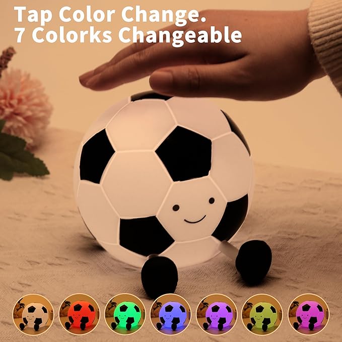 FineLiMoLa Soccer Silicone Night Light for Kids,Cartoon Soccer Lamp Squishy Silicone Baby Nursery Night Light with 7 Colors Change,Football Night Light for Home Decor,Birthday or Christmas Gifts