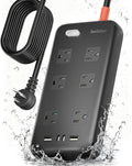 Iwister Outdoor Power Strip Weatherproof IPX6,Iwister 15 Ft Extension Cord,4 USB Ports & 6 Wide Outlets for Multiple Devices,Wall Mountable for Yard,Workshop,Poolside,RV Camping,Black