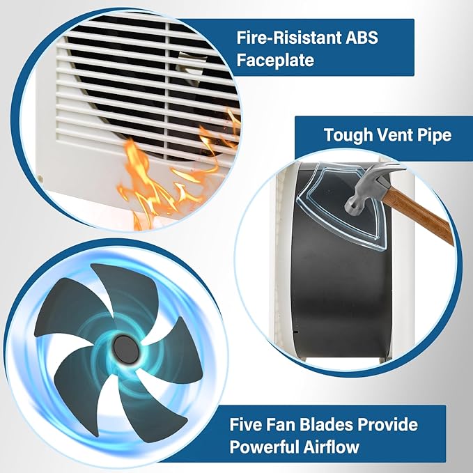 Feeligivin 20W 8” Room to Room Fan 10-Speed RC Two-Way Reversible Airflow Through Wall with Temperature and Timer Setting In-Wall Vent Fan