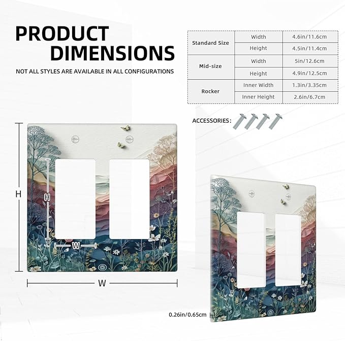 Bvtewkhz Wildflowers Rustic Flowers Floral Plants 2 Gang Double Rocker Wall Plate Cover Vintage Mountain Decorative Light Switch Covers Electrical Faceplate Switch Plates for Bathroom Kitchen Home